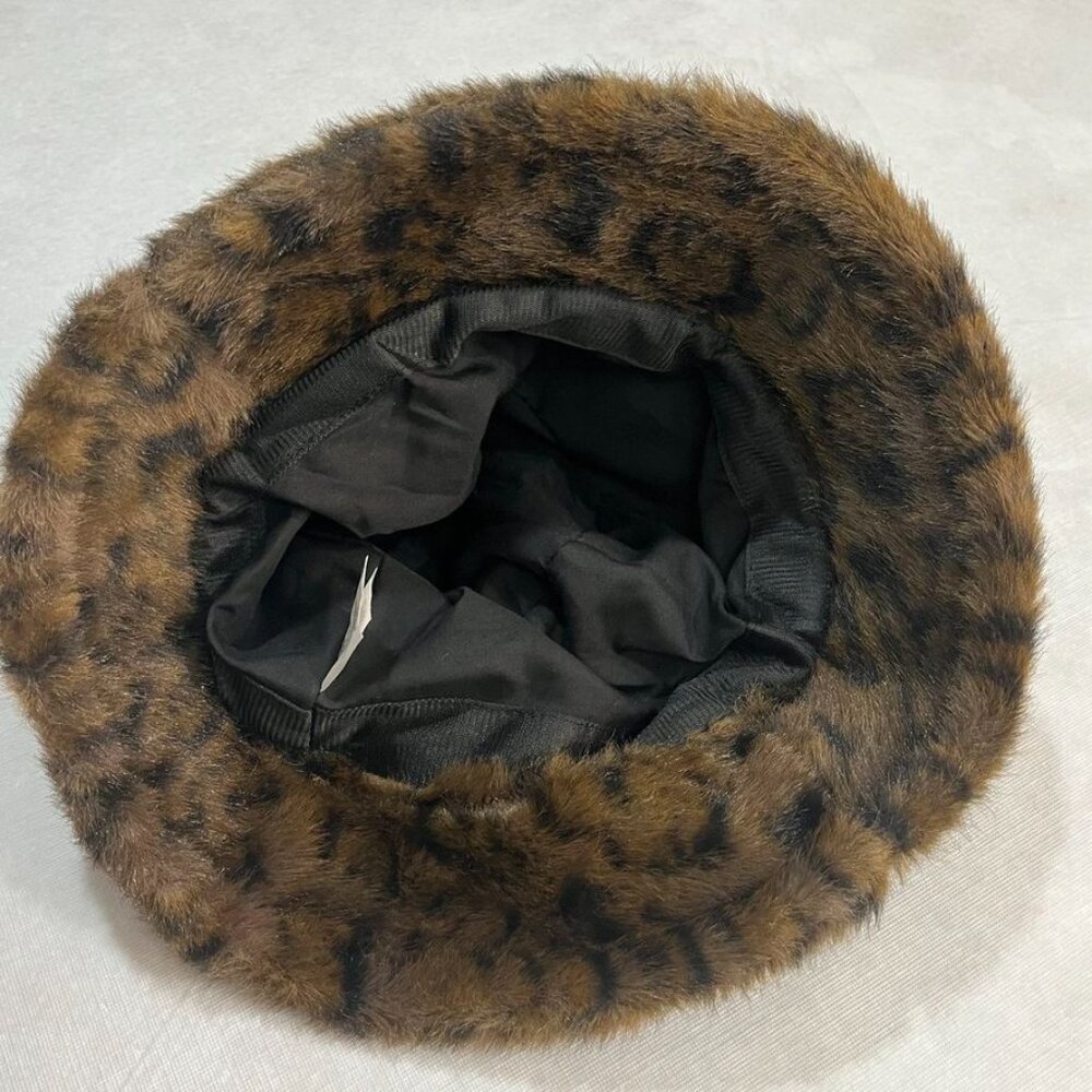 BP. Faux Fur Leopard Print Bucket Hat Brown Black Plush One Size Nordstrom NWT - Picture 5 of 12